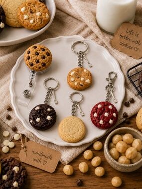Cookie Keychain, Bag Clip & Badge Reel Charm | Handmade Multiple Flavors